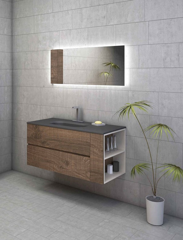 وحدة حمام من الخشب الكونتر مع حوض محلي اللون بني - عرض 80 سم