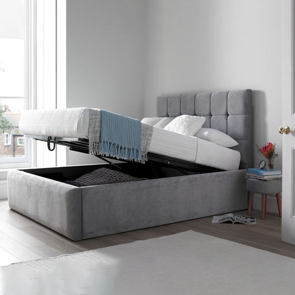 سرير مربعات ميكانزم  قطيفة متوفر عرض 120 سم - 160 سم